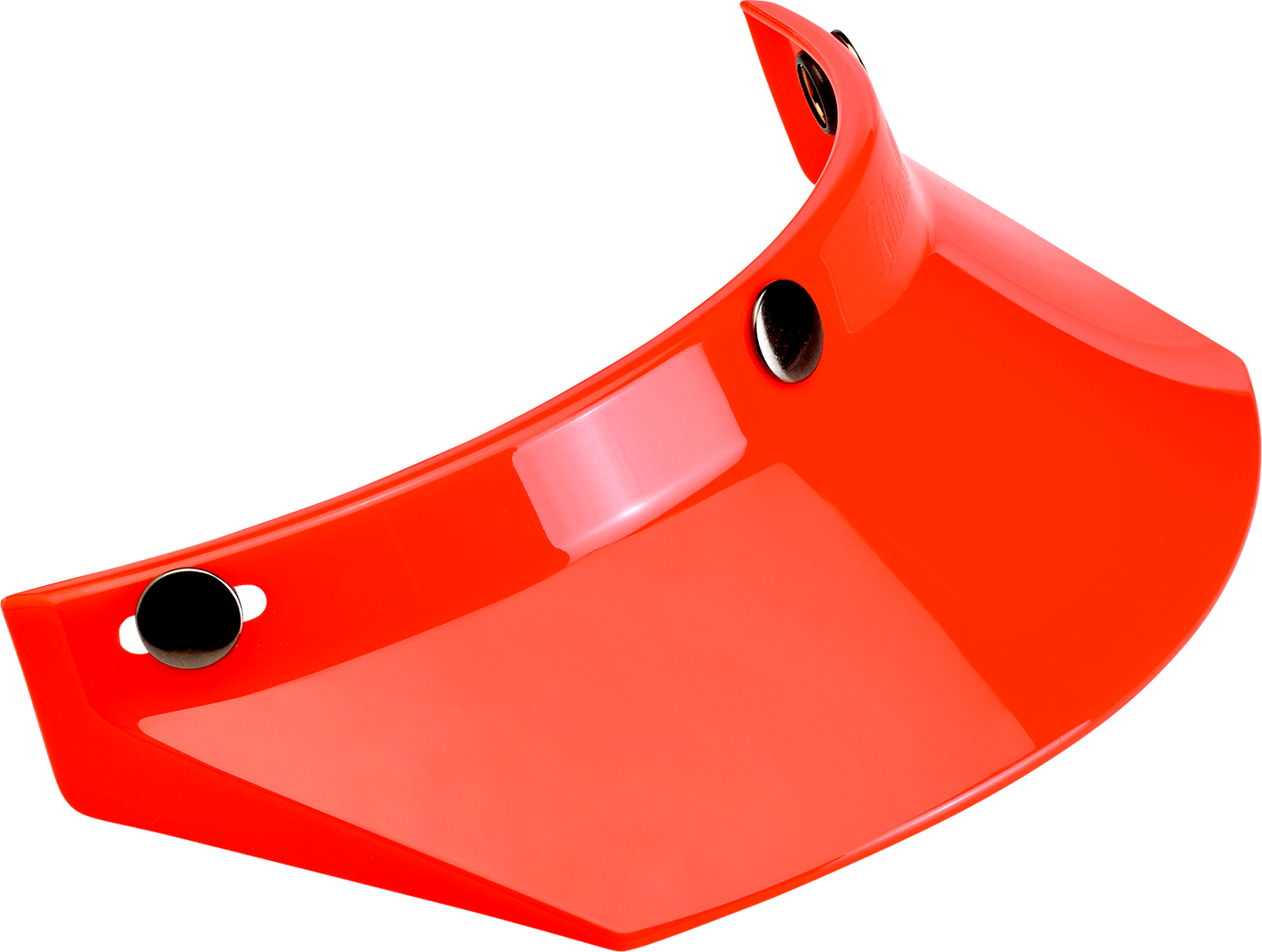 Orange BILTWELL Moto 3-Snap Visor for helmets, motorcycle helmet parts, designed for 2002-565 model, shows clear snap attachment.