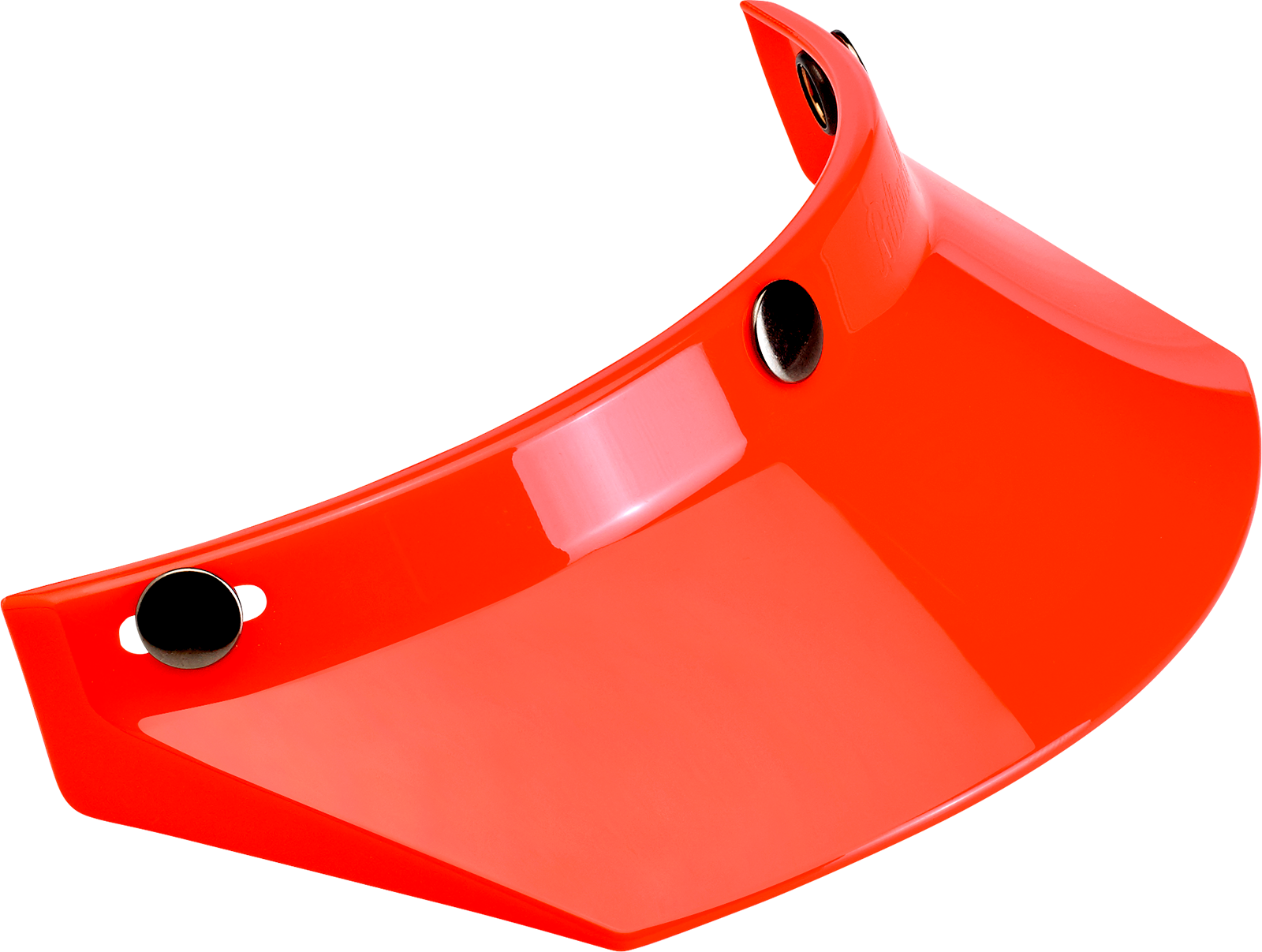 Orange BILTWELL Moto 3-Snap Visor for helmets, motorcycle helmet parts, designed for 2002-565 model, shows clear snap attachment.
