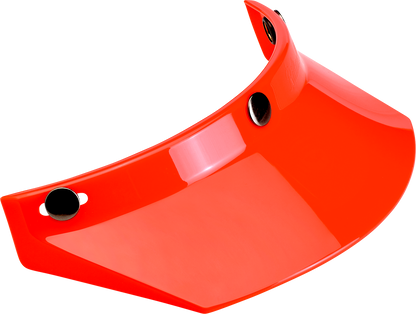 Orange BILTWELL Moto 3-Snap Visor for helmets, motorcycle helmet parts, designed for 2002-565 model, shows clear snap attachment.