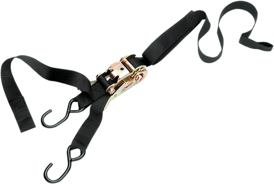 Parts Unlimited 1-inch ratchet tiedown strap with vinyl-coated hooks and assist for secure cargo fastening
