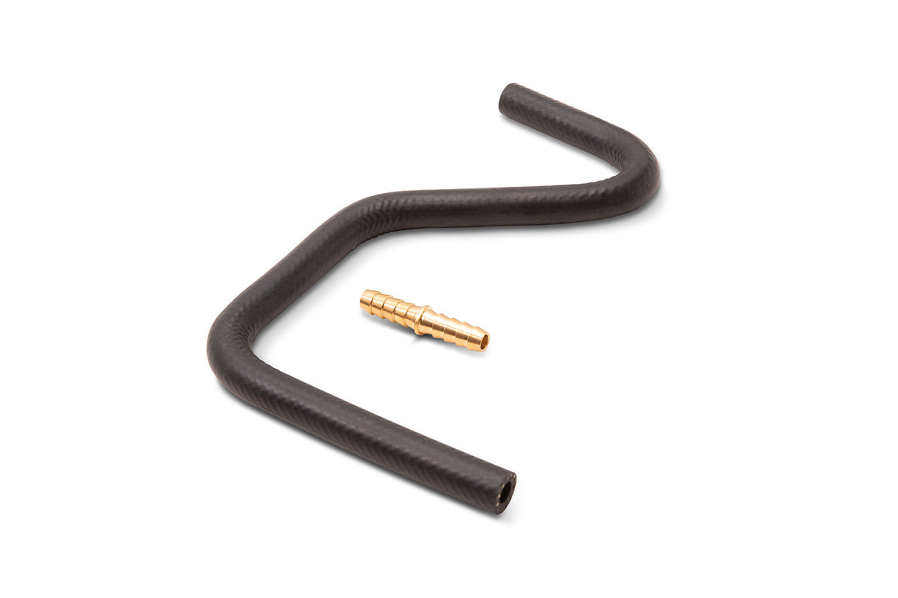 Universal Motion Pro Fuel Injection Hose Kit with black hoses and metal fittings for motorcycle fuel systems.