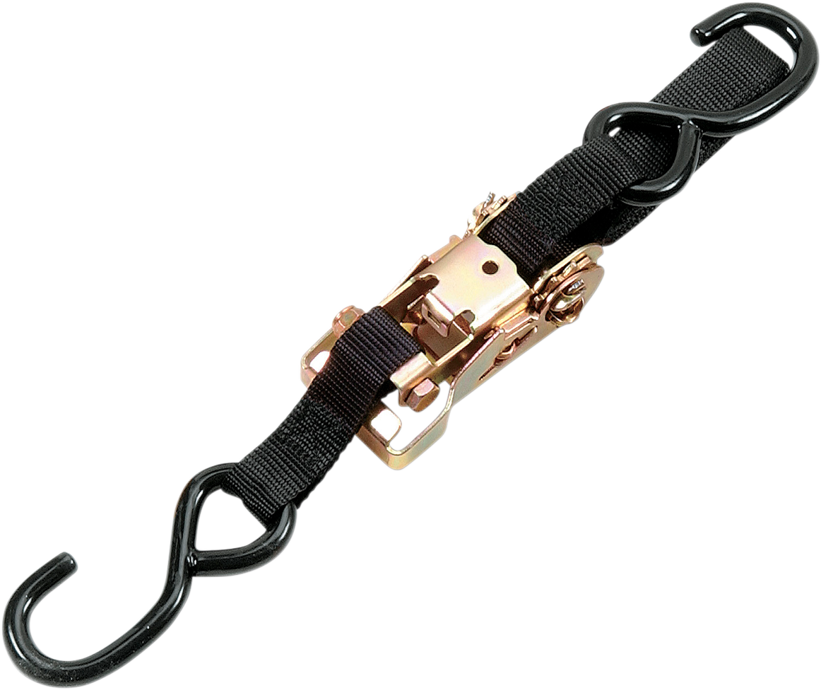 Black 1.5-inch by 6-foot heavy-duty ratchet tie-down strap from PARTS UNLIMITED, featuring a secure ratchet mechanism.