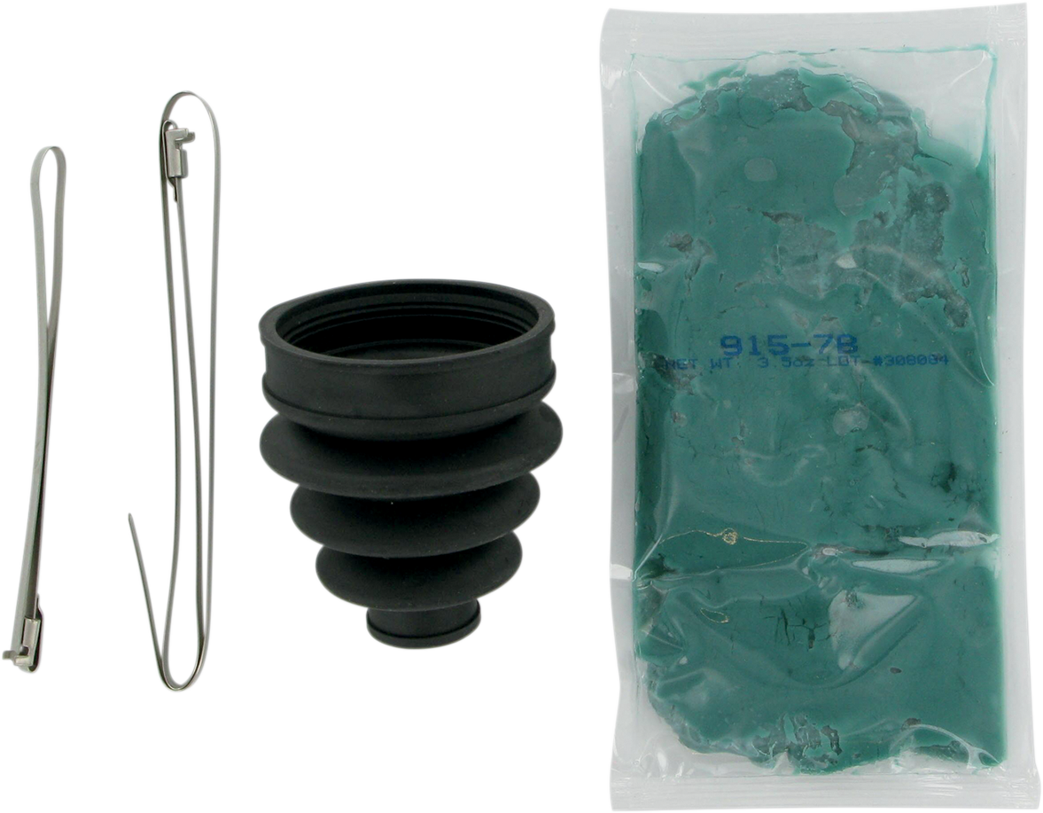 Moose Offroad front inboard CV boot kit for Suzuki and Yamaha motorcycles, part AB201, showing the new rubber CV boot and clamps.