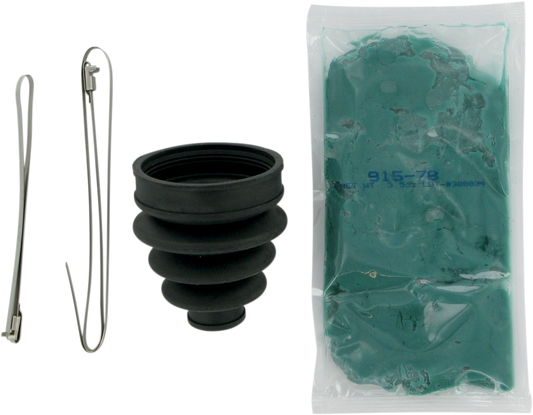 Moose Offroad front inboard CV boot kit for Suzuki and Yamaha motorcycles, part AB201, showing the new rubber CV boot and clamps.