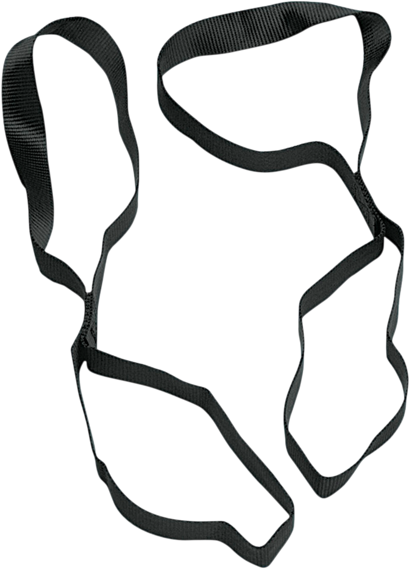 Black nylon tie-down extension straps from PARTS UNLIMITED, 1.5 inches by 18 inches, for securing cargo.