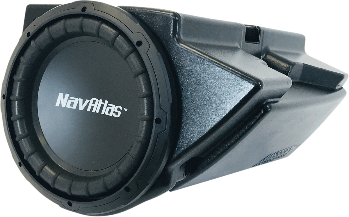 Bill's Exhausts NAVATLAS 10-inch NRZ10BPK subwoofer kit engine component with detailed wiring and mounting hardware.