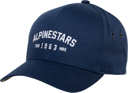 Navy Bill's Exhausts Alpsnstars Imperial hat, one size, with a classic baseball cap style and embroidered logo on front.