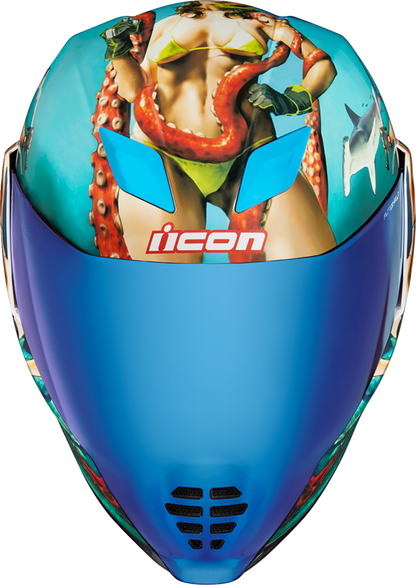 Blue ICON Airflite™ helmet in small size with Pleasuredome4 design, featuring aerodynamic helmet features and a sleek finish.