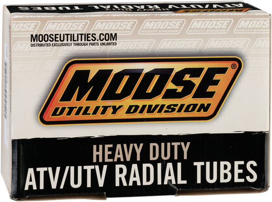 Heavy-duty 14-inch MOOSE OFFROAD inner tube with center metal valve for off-road tires, durable rubber construction.