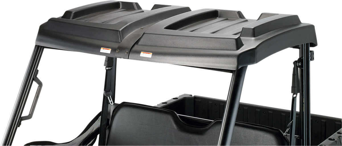 Durable Moose Offroad UTV roof made of two-piece polyethylene with molded-in storage and drainage ports.