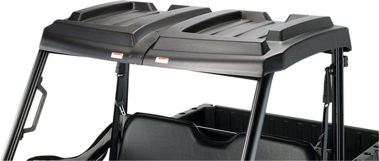 Durable Moose Offroad UTV roof made of two-piece polyethylene with molded-in storage and drainage ports.