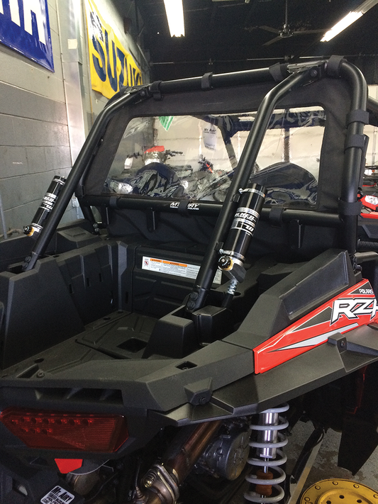 Moose Offroad RZR15RW-11 rear dust panel for Polaris RZR S and RZR 900 models, shown installed on vehicle.