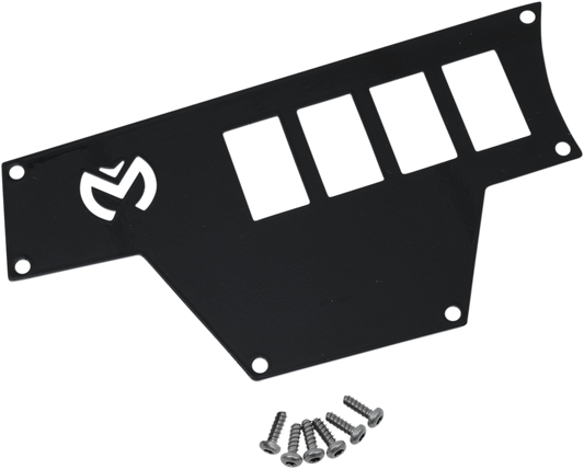 MOOSE OFFROAD large black left dash plate for RZR side-by-side vehicle, part number 100-4360-PU, mounted inside RZR dashboard area