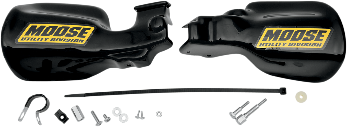 Black Moose Offroad contoured handguards designed for Honda motorcycles, providing protection and a sleek off-road look.