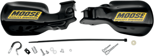 Black Moose Offroad contoured handguards designed for Honda motorcycles, providing protection and a sleek off-road look.