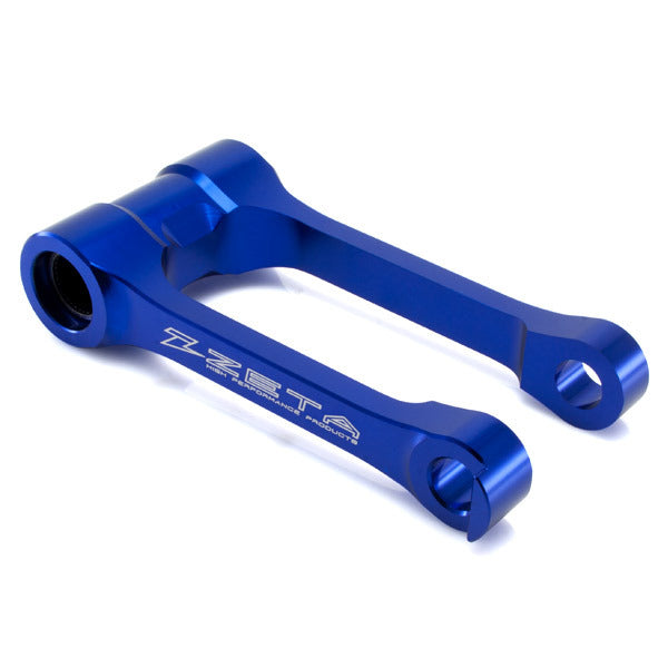 ZETA Yam Blue lowering link for KTM, Husqvarna, GASGAS motorcycles, part ZE56-05606, showing the blue metal component and mounting points.