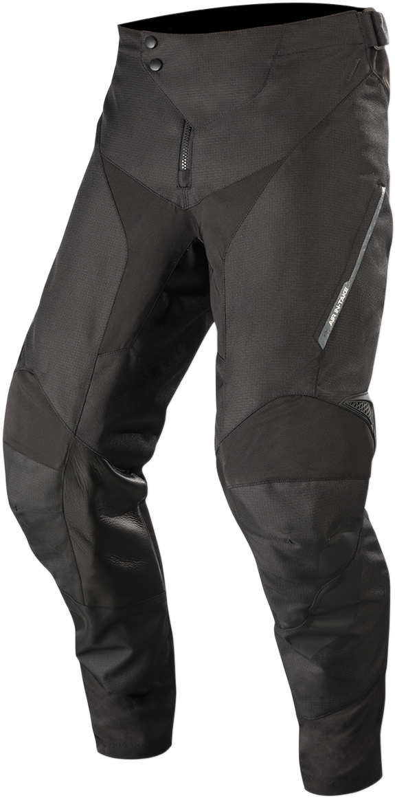 Alpinestars Venture-R black motorcycle pants with reinforced knees and adjustable straps, US 34 / EU 50.