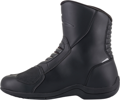 Alpinestars Waterproof V2 Ridge Boots in black, US 9 / EU 43, showing the sturdy motorcycle boot design and waterproof material.