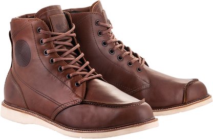 Alpinestars Oscar Monty v2 brown motorcycle boots with rugged leather design and reinforced ankle protection, US size 8.5