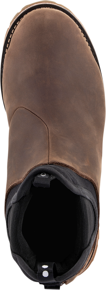 Alpinestars Turnstone Boots in black and brown, men's US 9.5, with innovative retention system, displayed on a plain background.