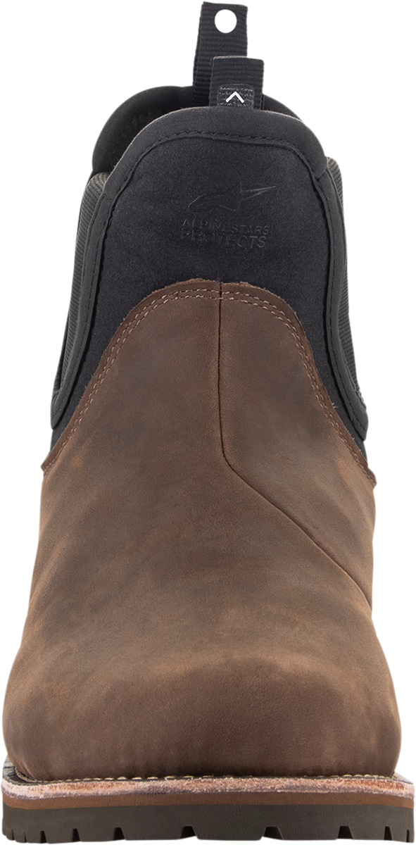 Alpinestars Turnstone motorcycle boots in black and brown with innovative retention system, men's US 9.5, durable design