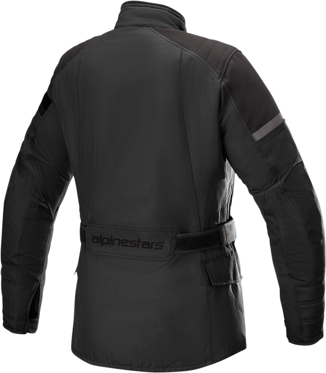Alpinestars Stella Gravity Jacket in black, medium size, shown in a close-up image highlighting the jacket's fabric and design details.