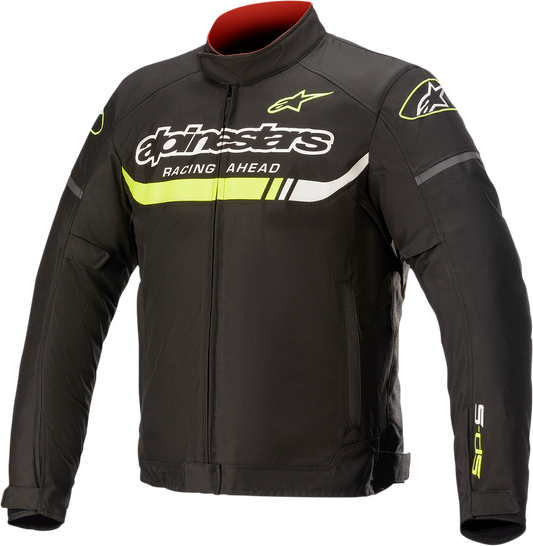 Alpinestars T-SP S Ignition waterproof jacket in black and yellow fluo, size 2XL, with waterproof fabric and reflective accents.