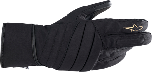 Black Alpinestars Stella SR-3 V2 Drystar® women's motorcycle gloves, small size, with reinforced knuckles and touchscreen fingertips.
