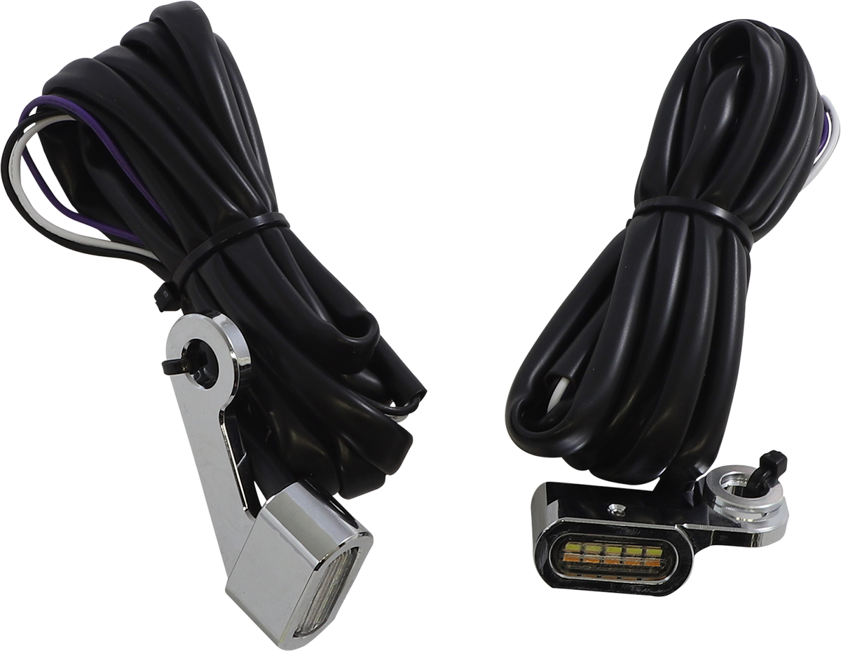 DRAG SPECIALTIES white and amber marker lights with chrome finish, motorcycle or vehicle lighting accessory.