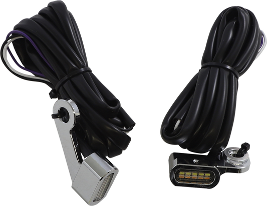 DRAG SPECIALTIES white and amber marker lights with chrome finish, motorcycle or vehicle lighting accessory.