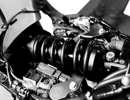 Legend Suspension Revo-A mono shock for M-Eight Softail models, 13-inch heavy-duty suspension part in black finish.