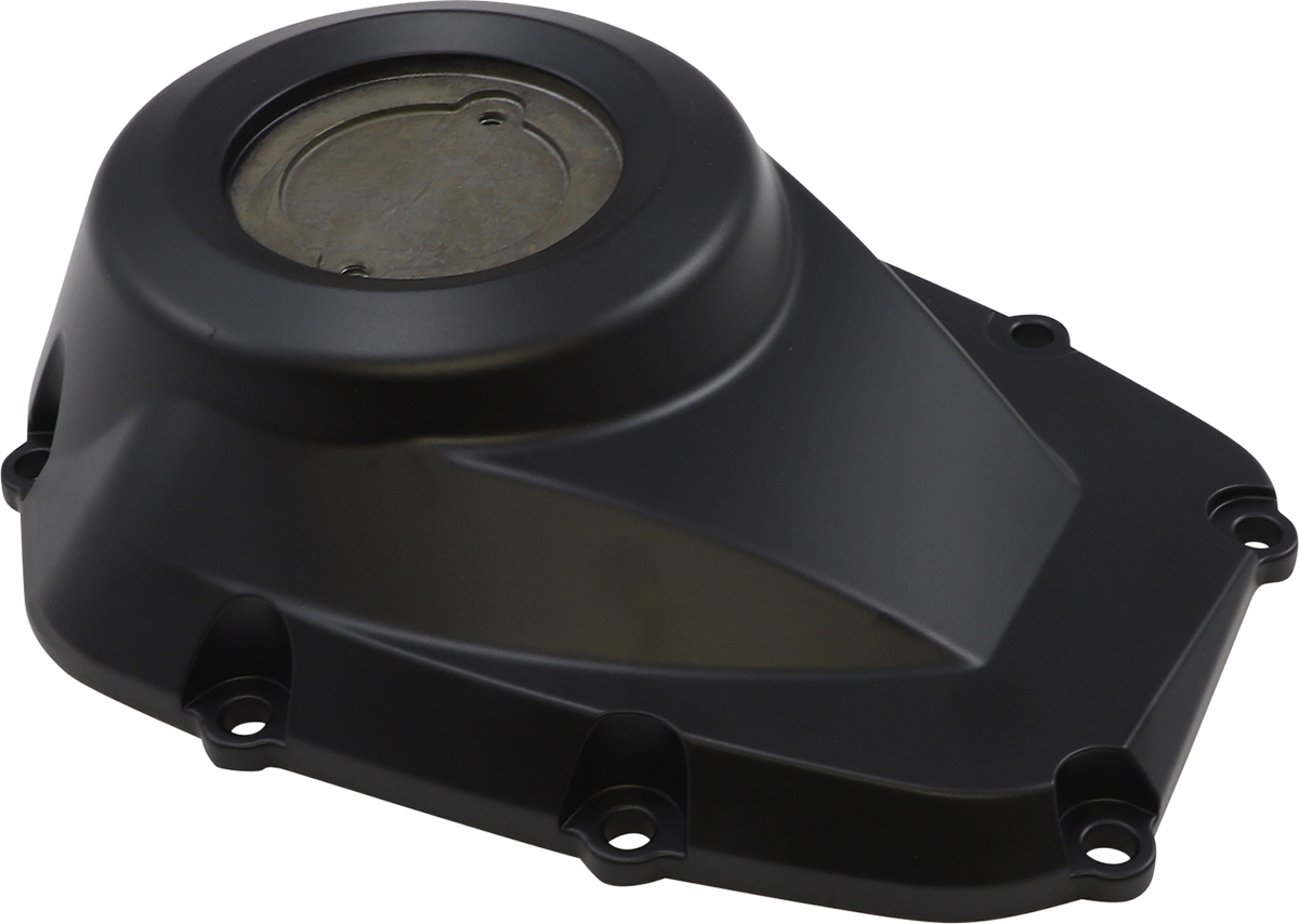 Matte black DRAG SPECIALTIES M8 R83901B cam cover for Harley-Davidson M8 engine, with detailed design and branding.