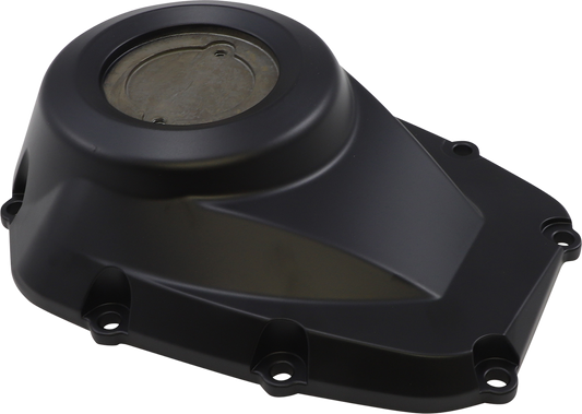 Matte black DRAG SPECIALTIES M8 R83901B cam cover for Harley-Davidson M8 engine, with detailed design and branding.