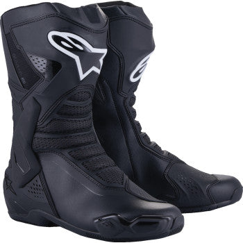 Alpinestars SMX-6 V3 motorcycle riding boots in black with reinforced soles and ankle protection, US size 8/EU 42.