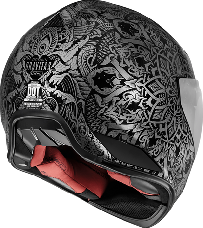 Black ICON Domain™ Gravitas helmet in medium size with sleek design, featuring a smooth matte finish and aerodynamic shape.