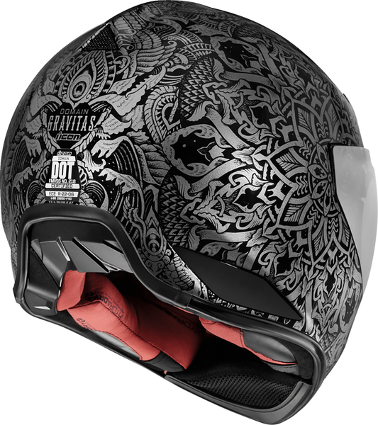 Black ICON Domain™ Gravitas helmet in 3XL size, featuring a sleek design and secure fit, shown in a side view.