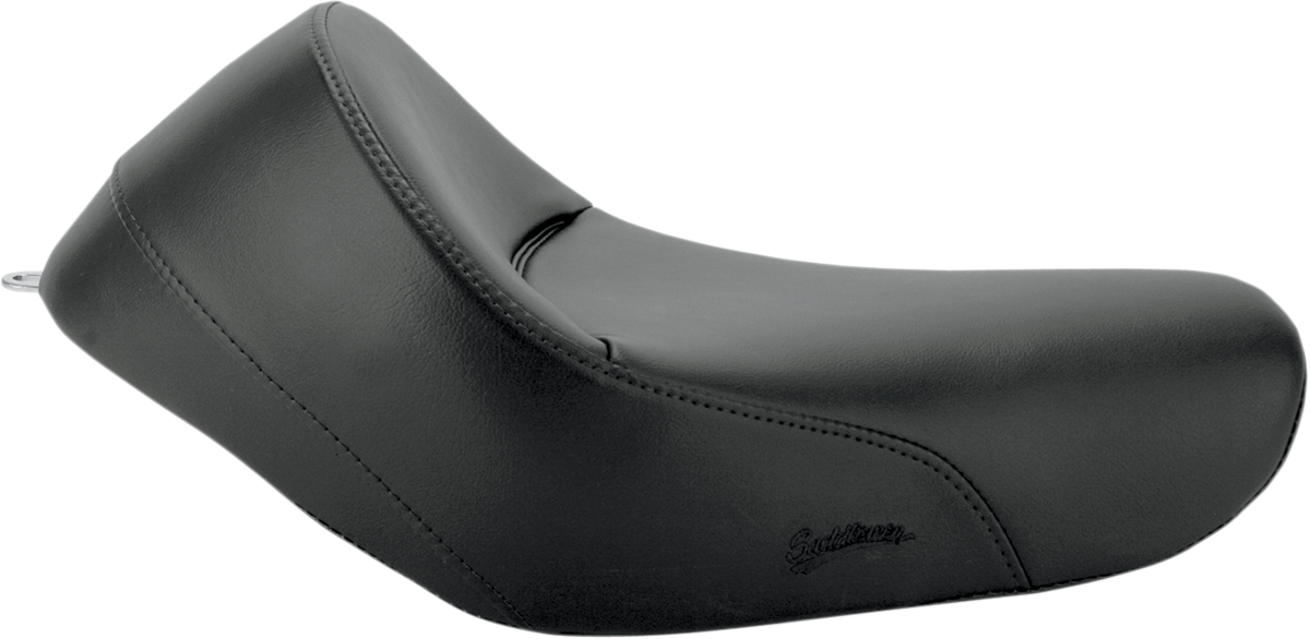 Black Saddlemens Heels Down Solo Seat for motorcycles, plain design, XL size without backrest, suitable for custom bikes.