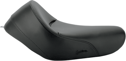 Black Saddlemens Heels Down Solo Seat for motorcycles, plain design, XL size without backrest, suitable for custom bikes.