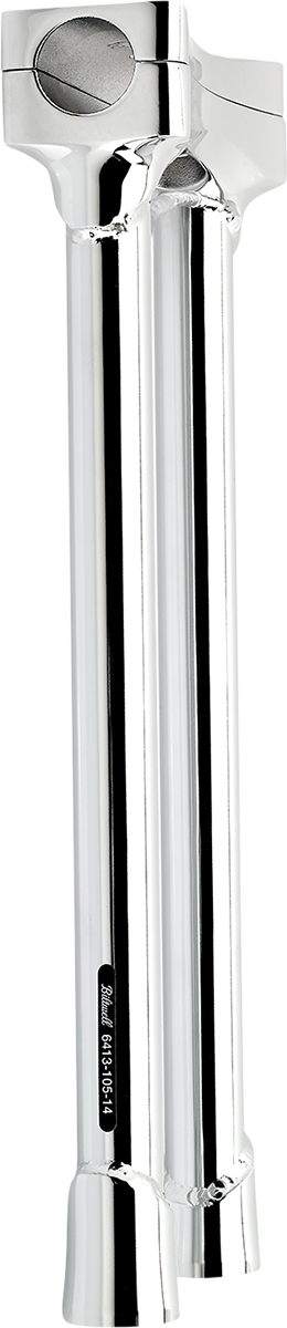 Chrome BILTWELL Murdock 14-inch oversized handlebar risers for motorcycles, with a sleek, polished finish.