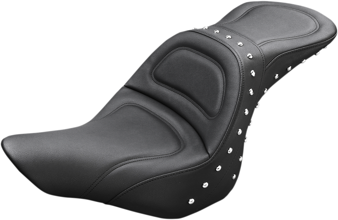 Bill's Exhausts SADDLEMEN Explorer Special Seat for FXSB motorcycle, shown with padded black leather for comfort and style.