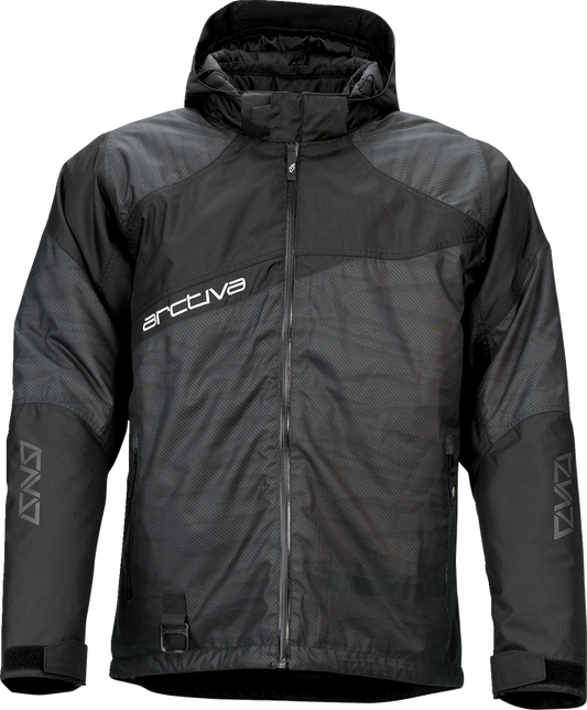 Bill's Exhausts ARCTIVA Pivot 5 Hooded Jacket in black, large size, showcasing the jacket's hood and sleek design.