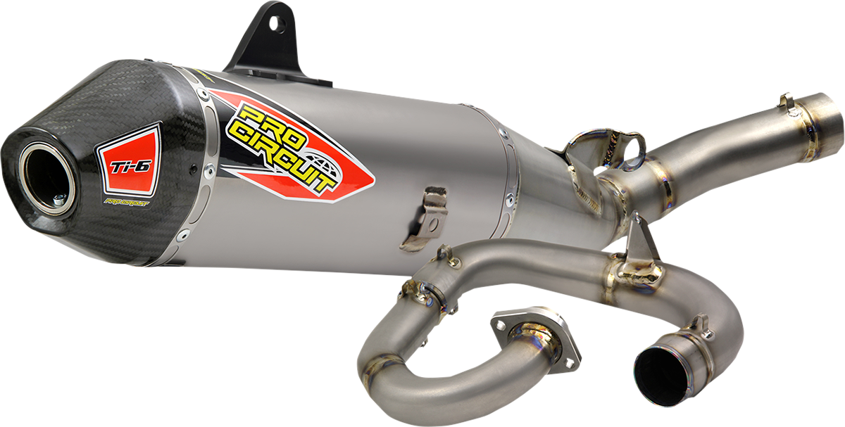 Pro Circuit Ti-6 exhaust system for motorcycles, featuring stainless steel construction and sleek design.