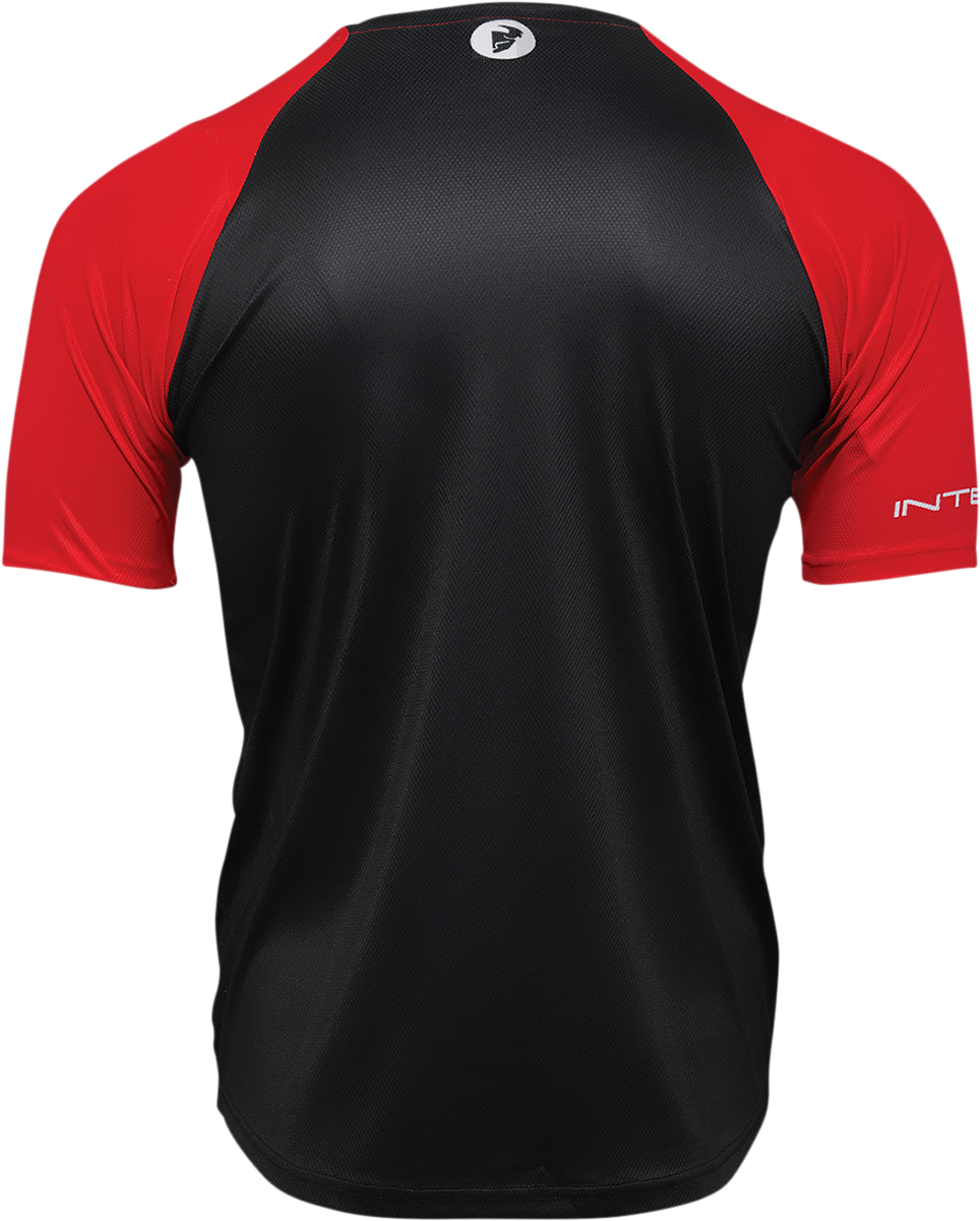 Red and black THOR Intense Assist Chex short-sleeve MTB jersey in 2XL, designed for MTB and e-MTB performance.