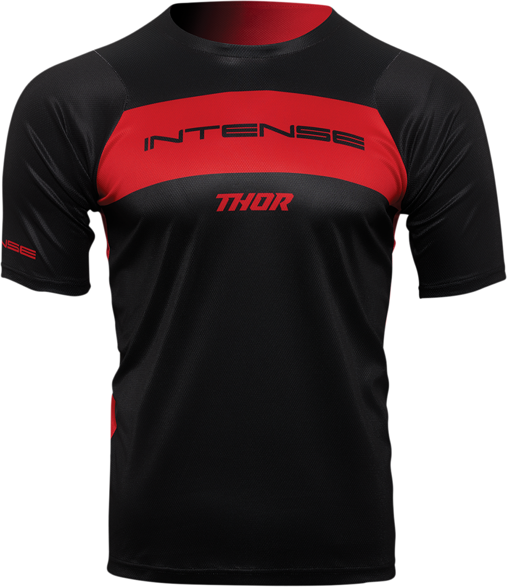 THOR Intense Assist Dart short-sleeve MTB jersey in XL with motocross-inspired design, breathable fabric, and vibrant color details.