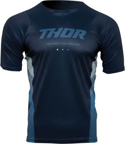 THOR Assist React short-sleeve jersey in midnight teal, medium size, featuring breathable fabric and team logo design.