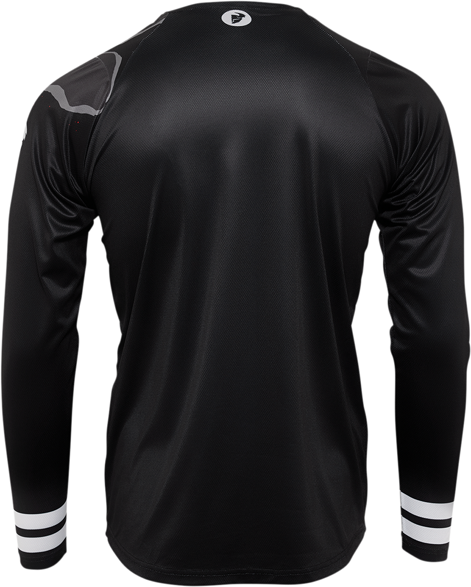 Black THOR Assist Banger long-sleeve jersey in XL with THOR branding and sleek design, shown in the product image.