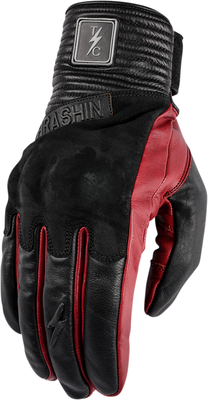 Red THRASHIN SUPPLY CO. boxer gloves TBG-02-10 in large size, showing padded boxing glove design on a white background.