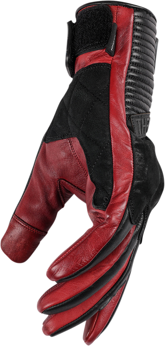 Red THRASHIN SUPPLY CO. Boxer Gloves in extra large size, showing padded fingers and wrist strap for boxing training.