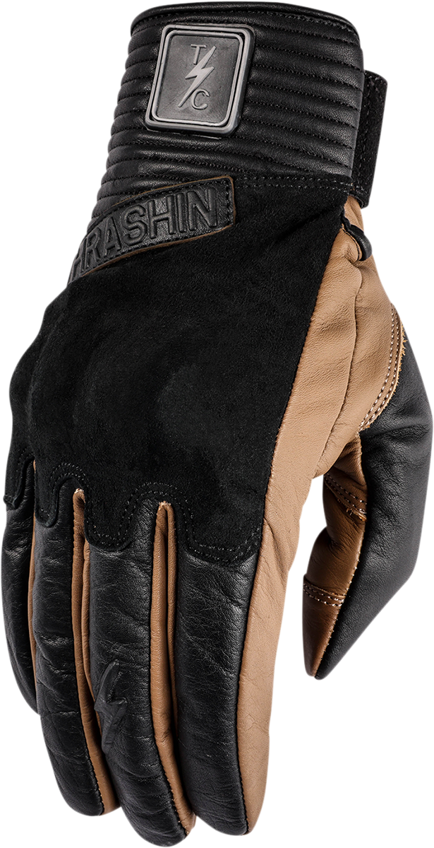 Tan THRASHIN SUPPLY CO. Boxer Gloves in small size with padded palms and adjustable wrist strap, designed for boxing training.