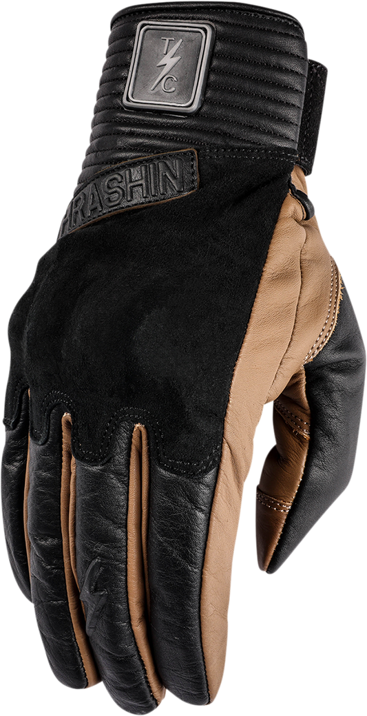 Tan THRASHIN SUPPLY CO. Boxer Gloves in small size with padded palms and adjustable wrist strap, designed for boxing training.
